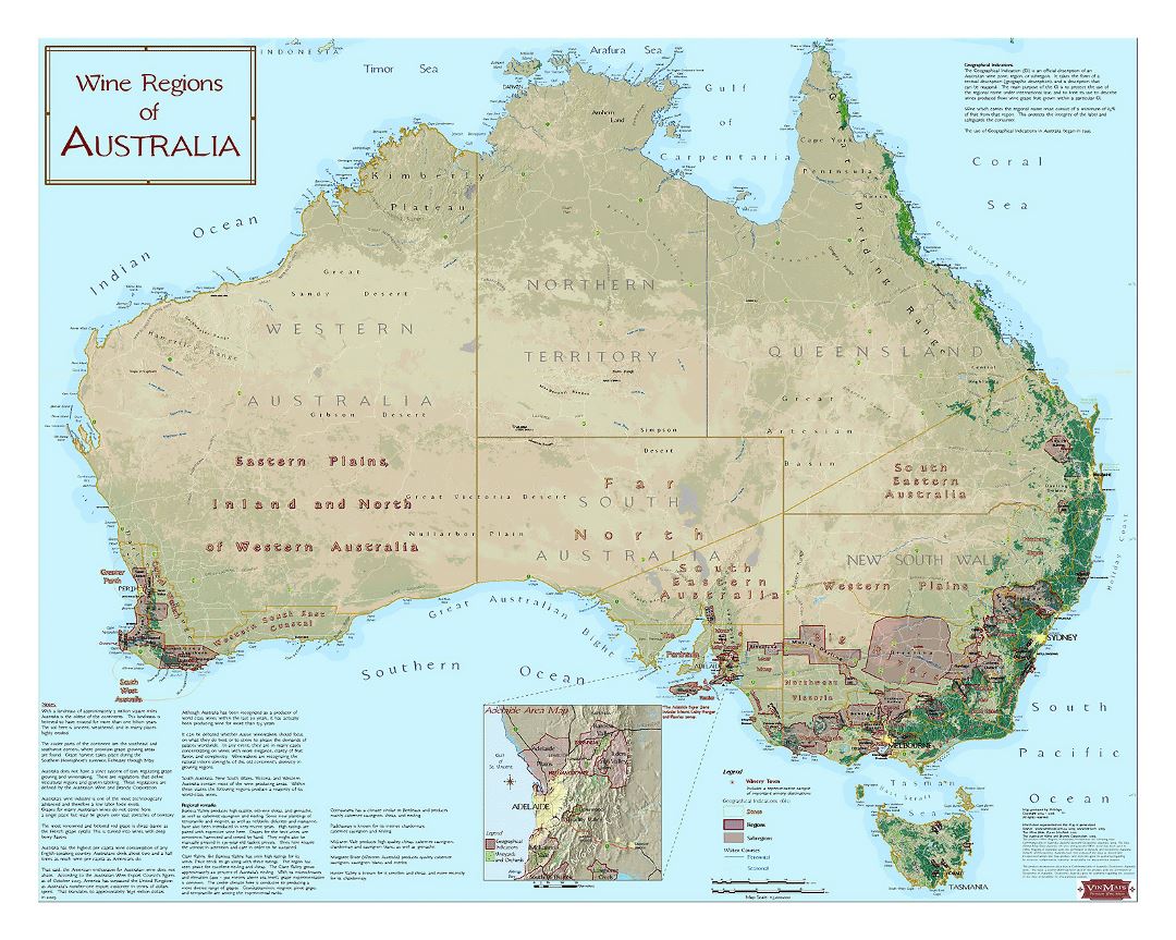 Large wine regions map of Australia