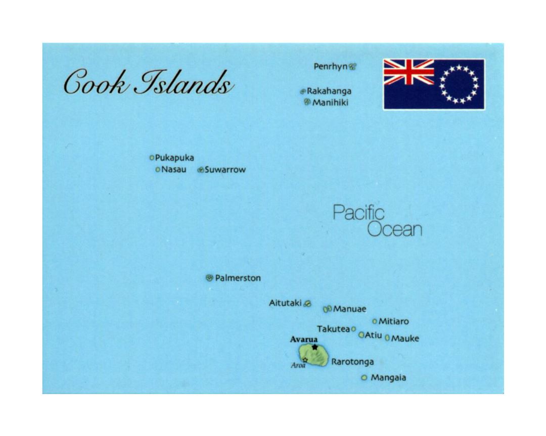 Detailed map of Cook Islands with flag