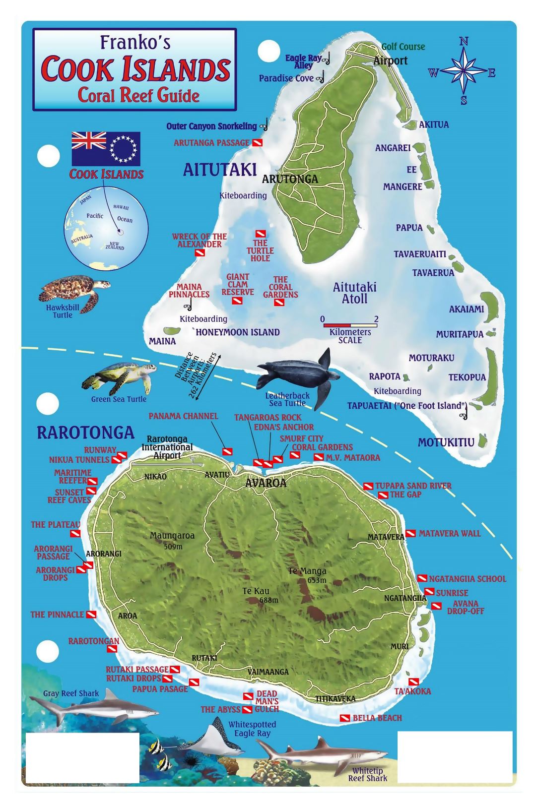 Large tourist map of Cook Islands