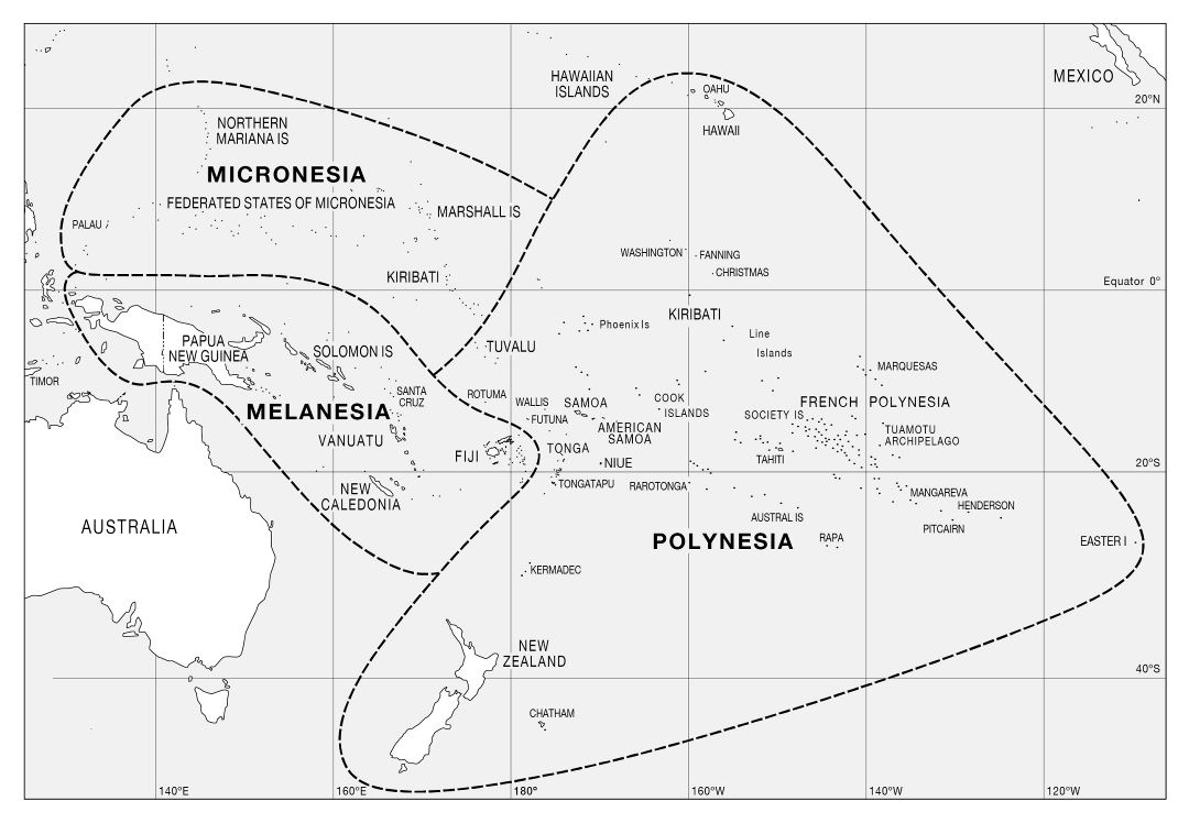Large political map of Micronesia, Melanesia and Polynesia
