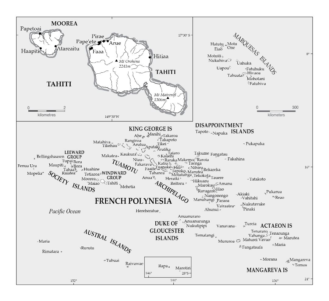 Large political map of Tahiti and French Polynesia