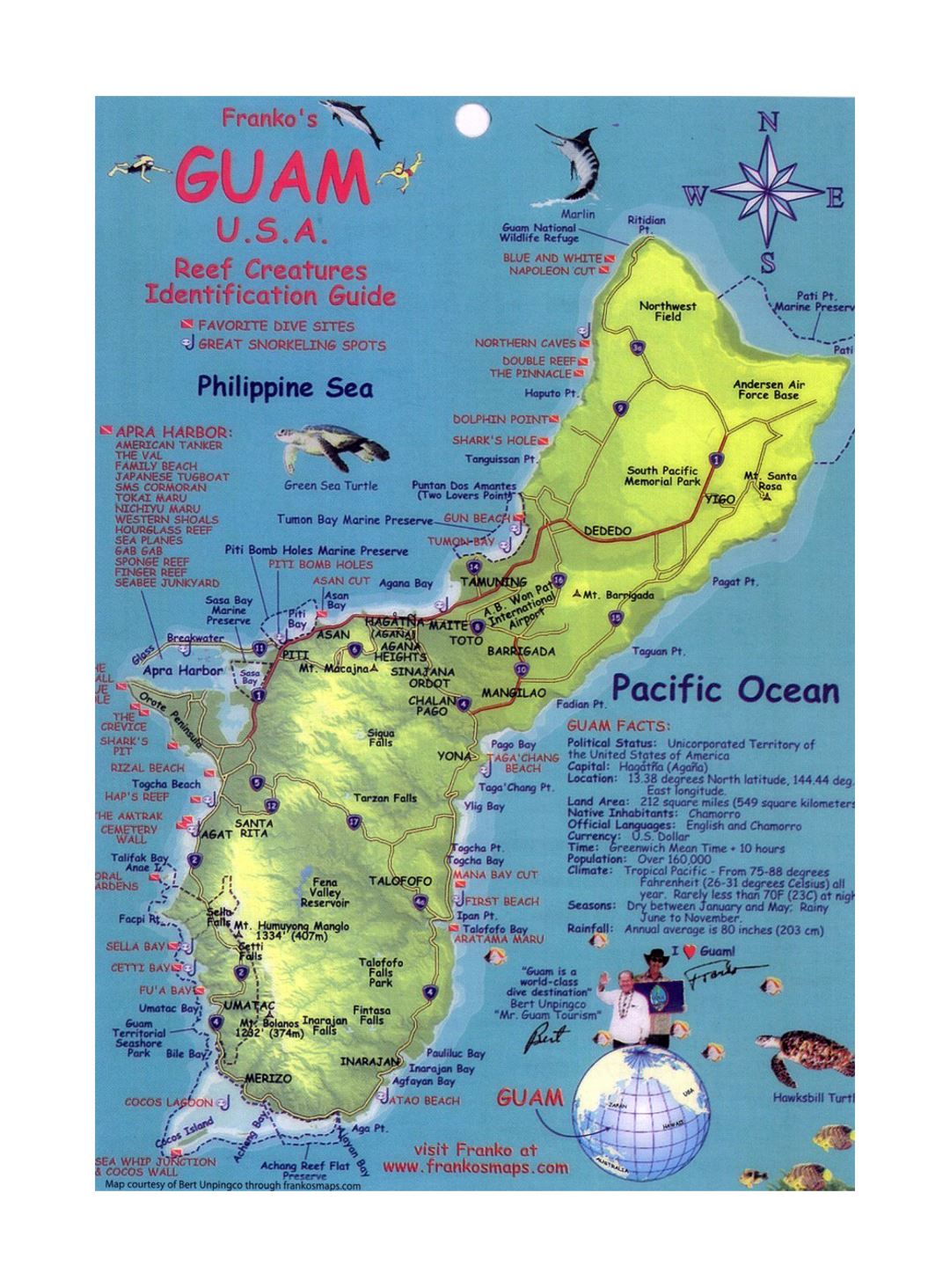 Detailed travel map of Guam with other marks