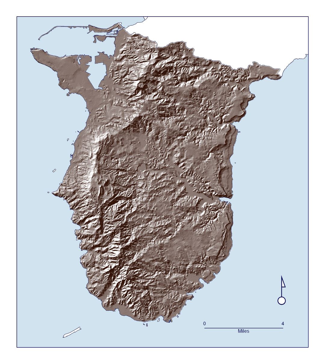 Large detailed relief map of Southern Guam
