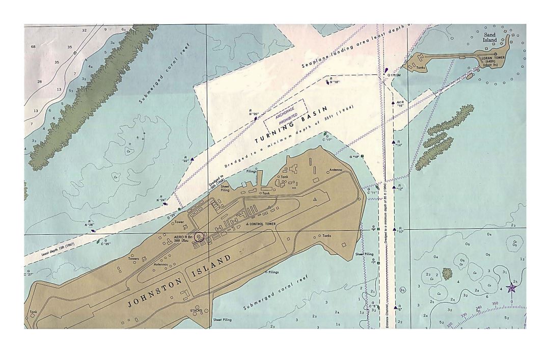 Large map of Johnston Atoll with marks of other facilities