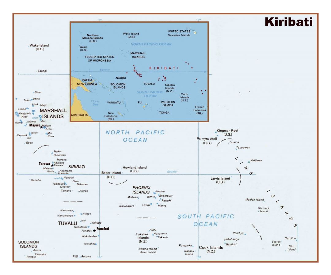 Large detailed political map of the Republic of Kiribati