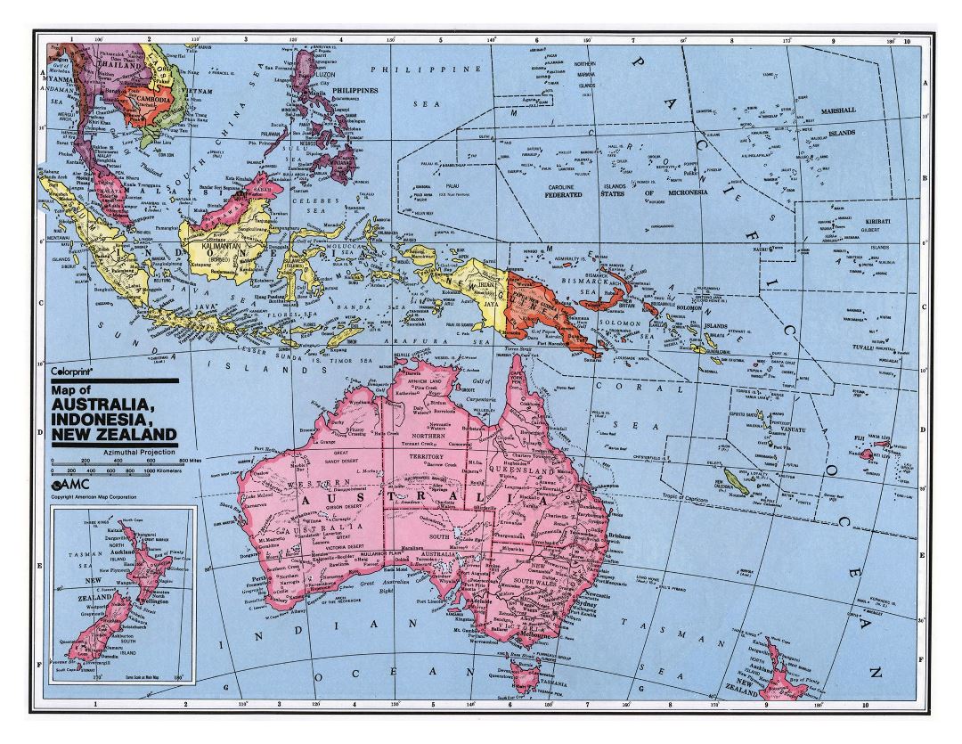 Large detailed political map of Australia and Oceania