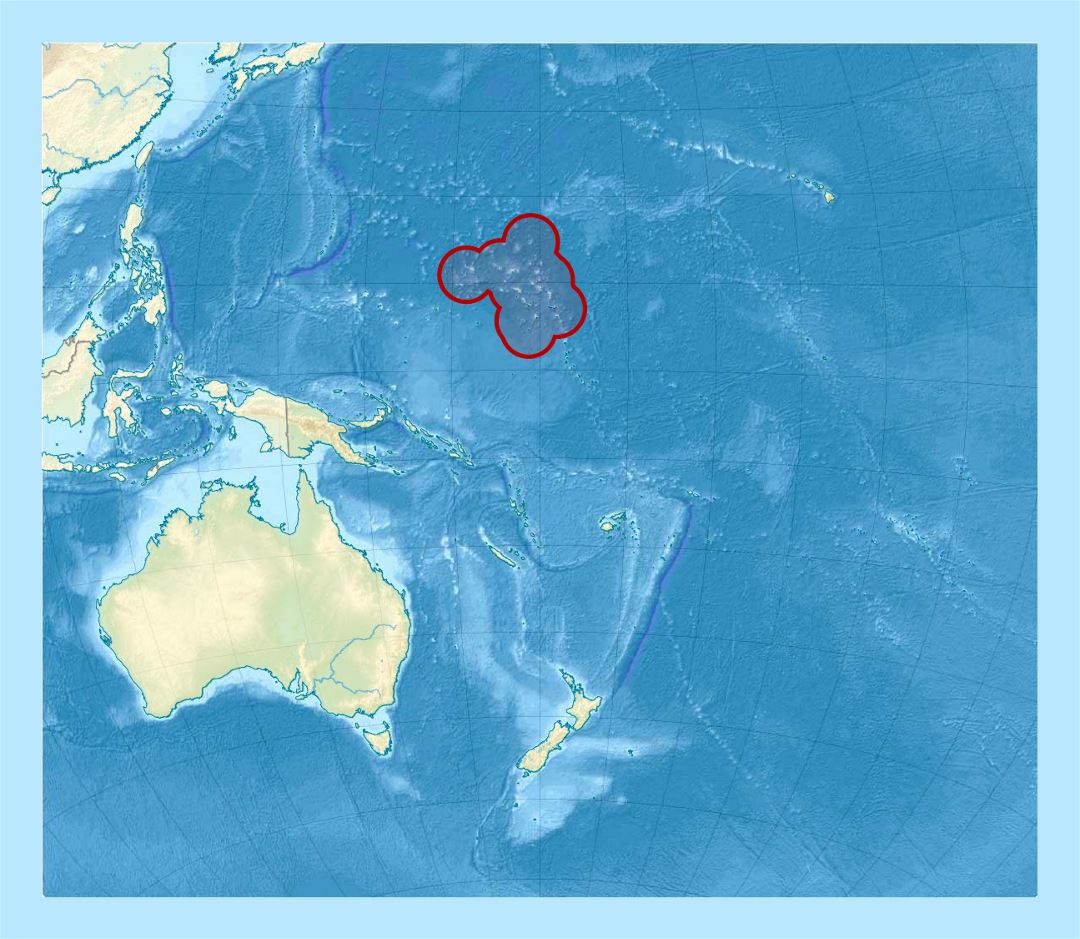 Detailed location map of Marshall Islands in Oceania with relief