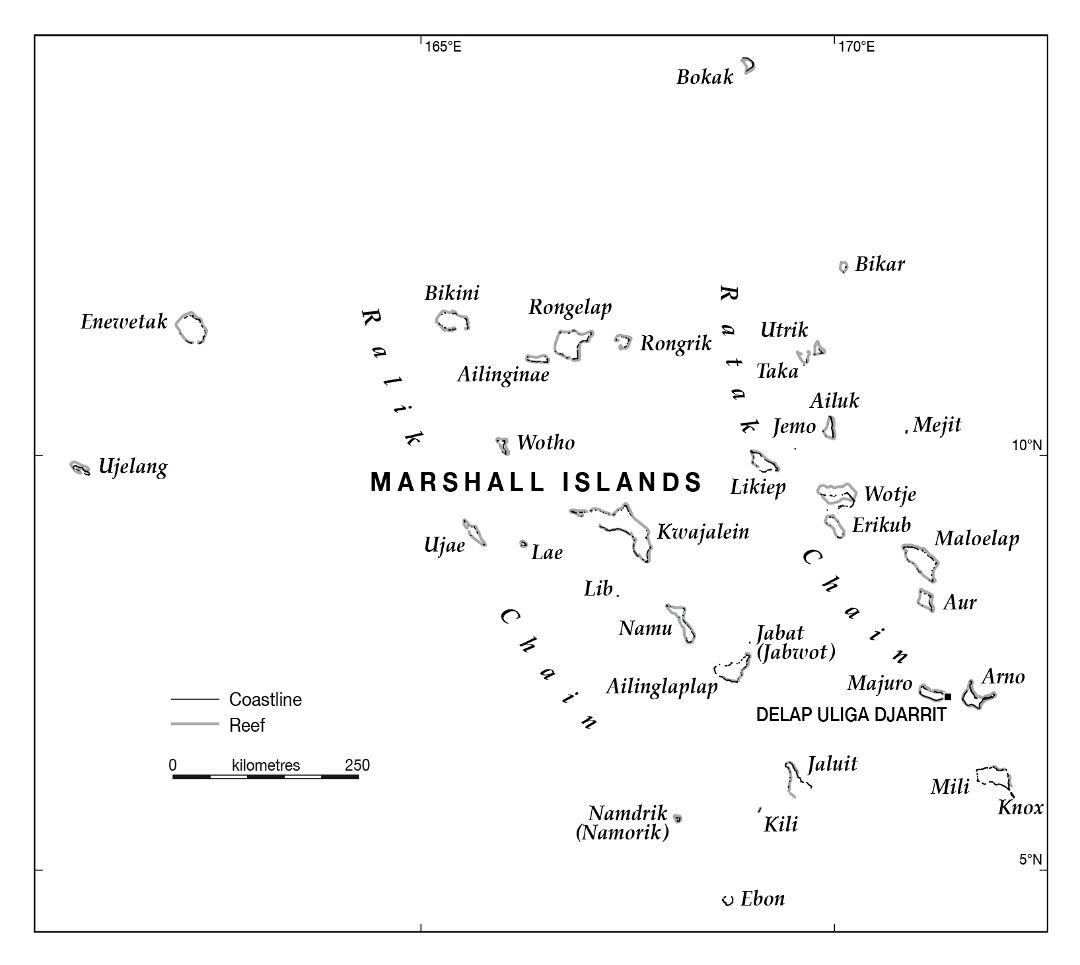 Large map of Marshall Islands with island names