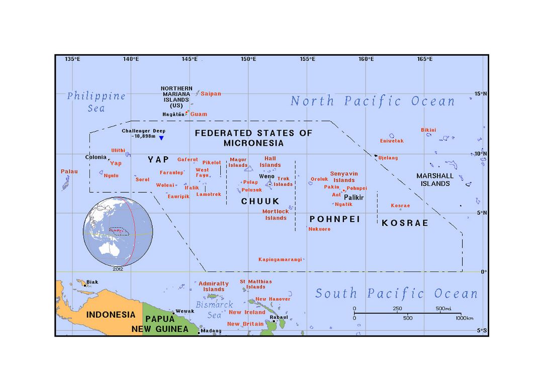 Detailed political map of Micronesia