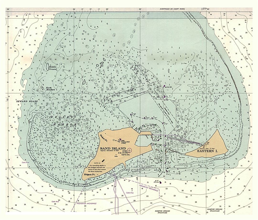 Large topographical map of Midway Islands