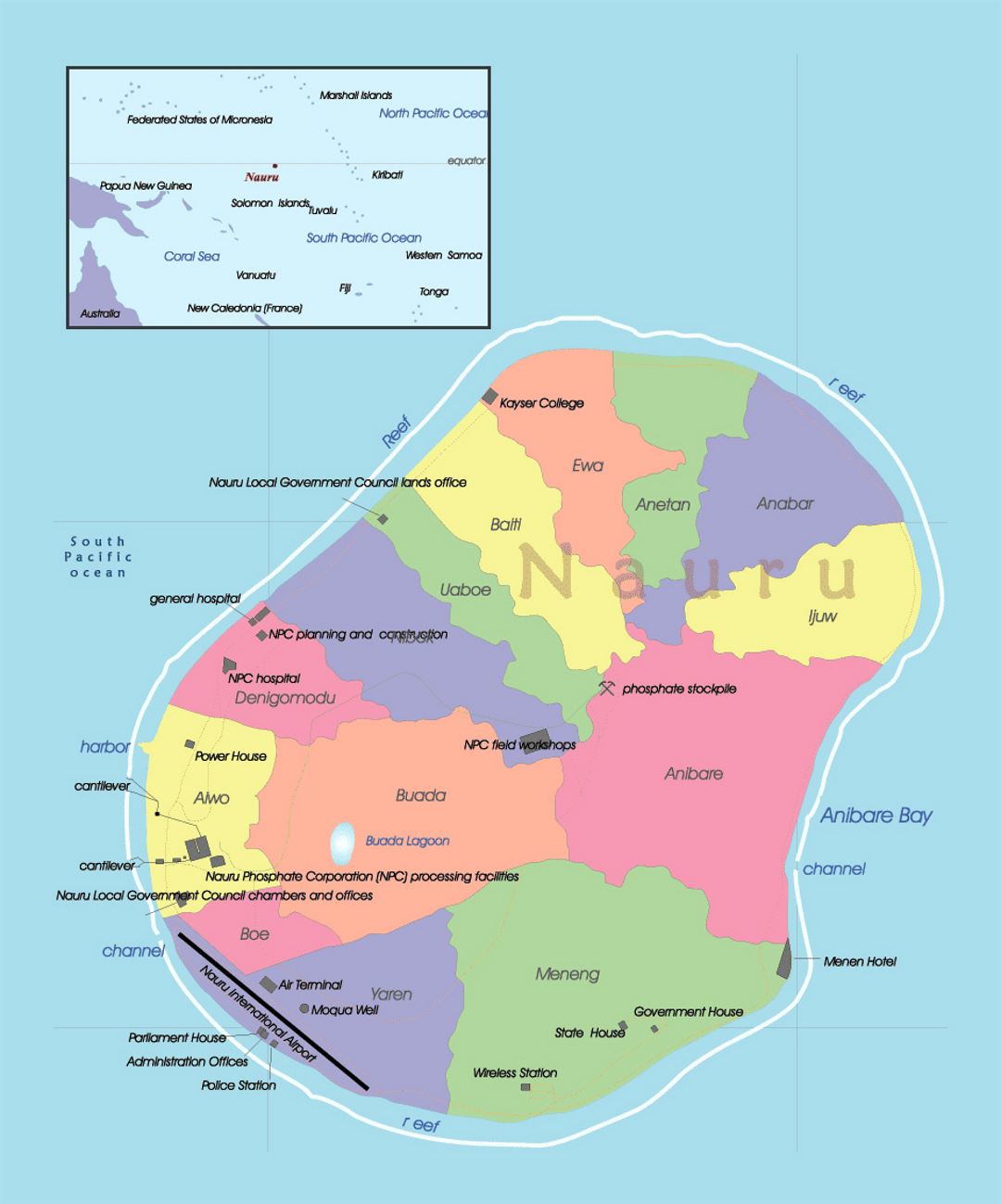 Detailed administrative map of Nauru