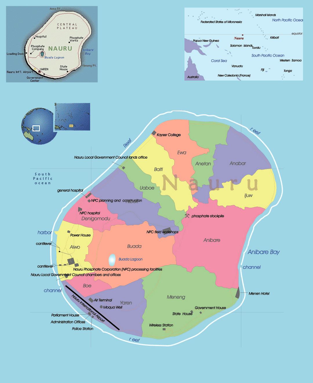 Detailed political and administrative map of Nauru with other marks