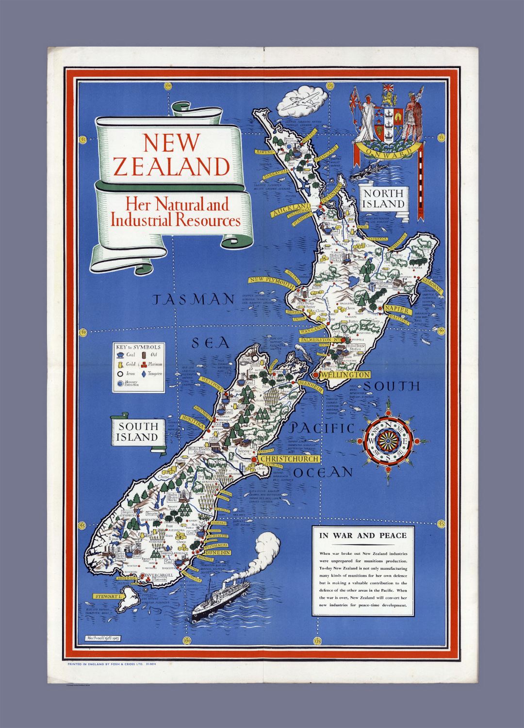 Detailed natural and industrial resources illustrated map of New Zealand