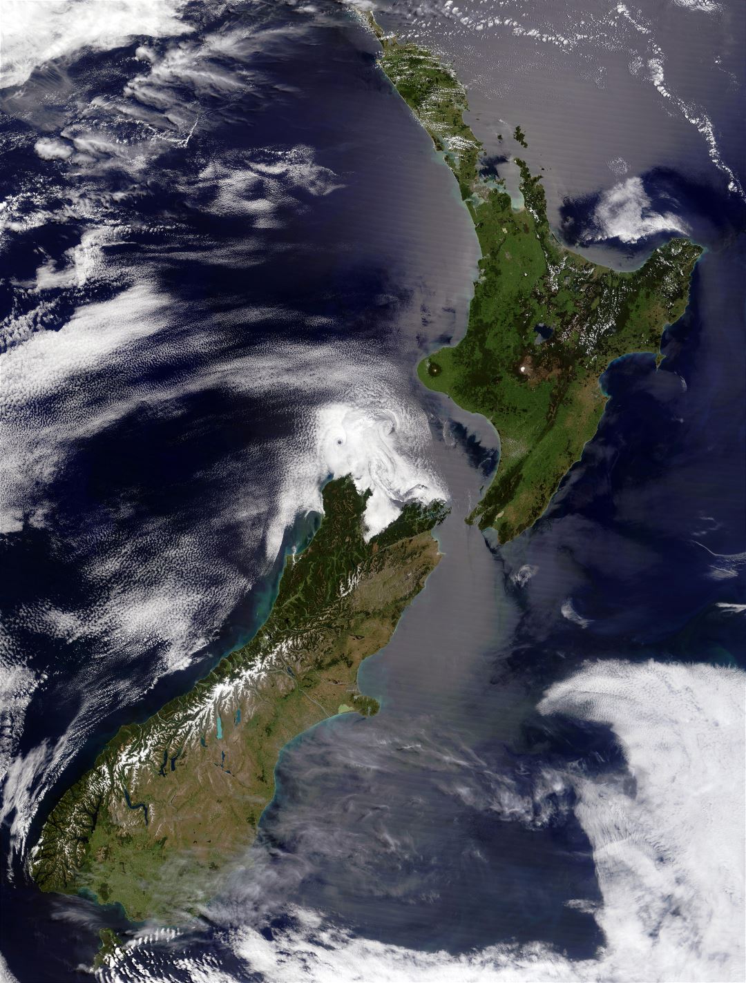 Large detailed satellite photo of New Zealand
