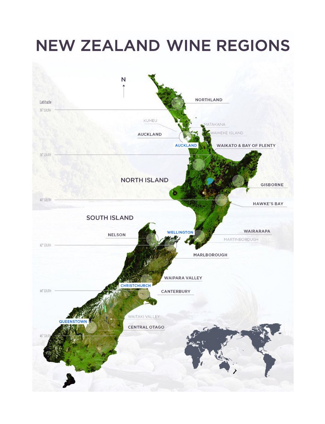 Large map of New Zealand wine regions