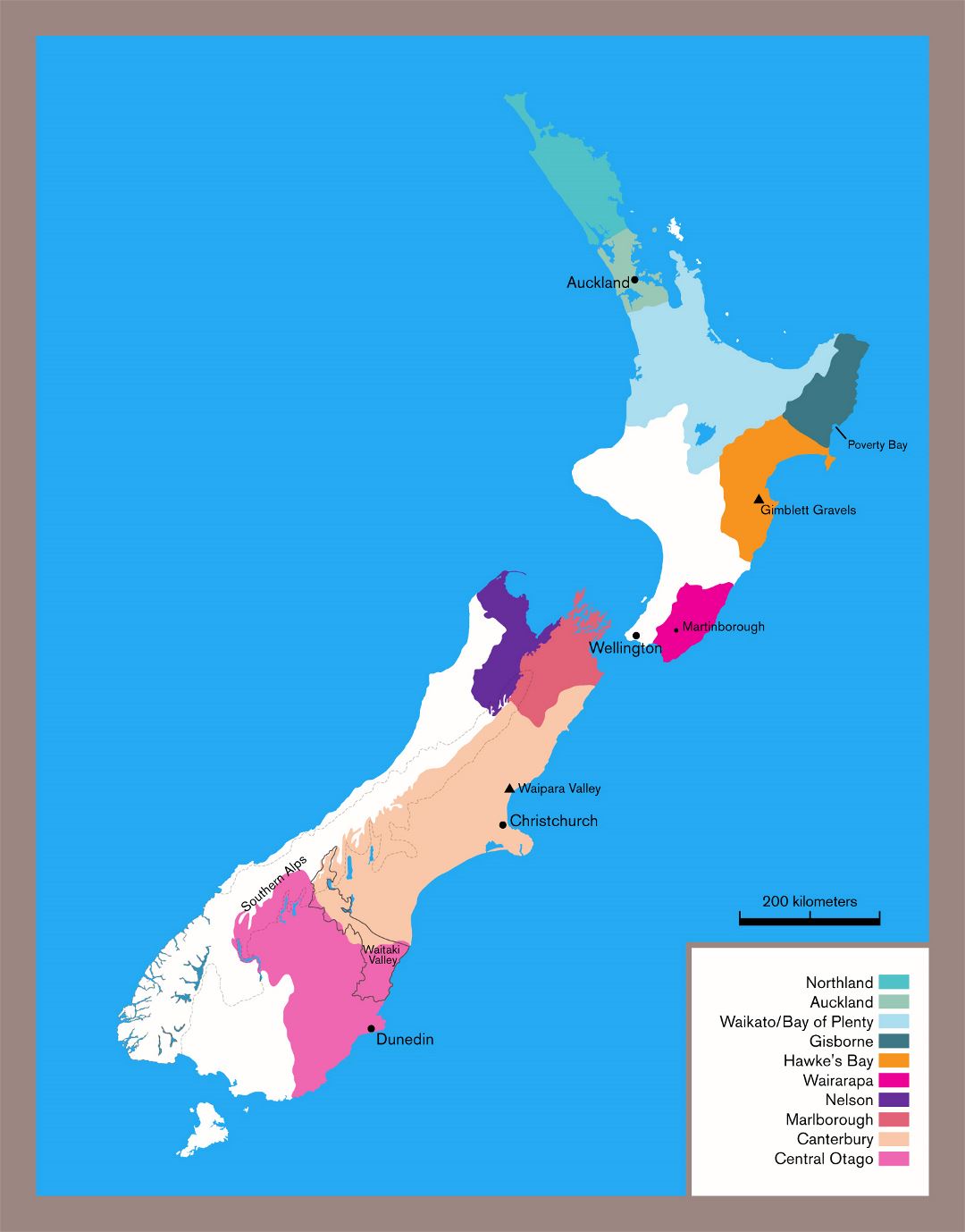 Large wine map of New Zealand