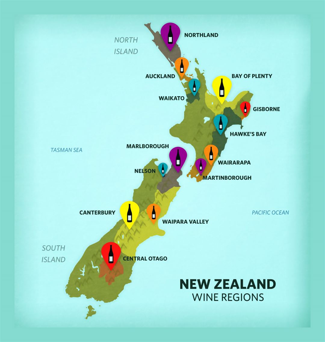 Large wine regions map of New Zealand