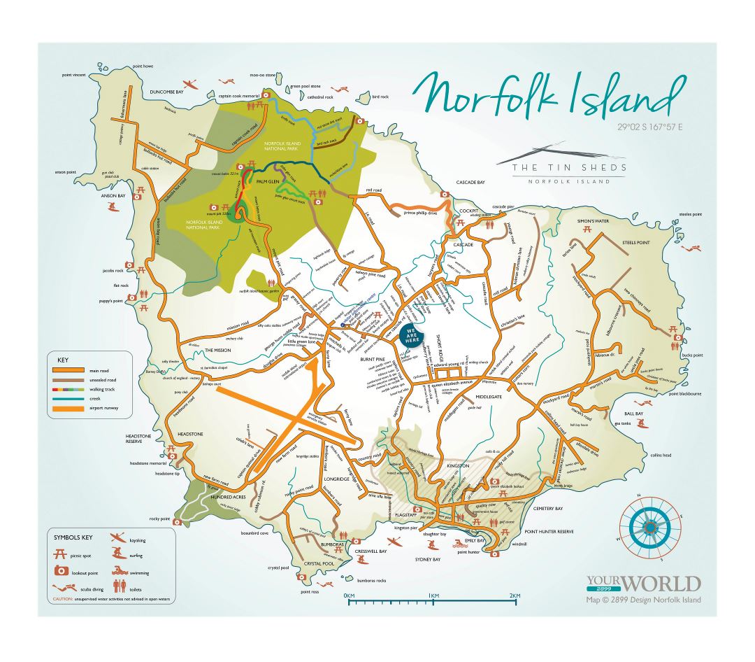 Large detailed tourist map of Norfolk Island with other marks