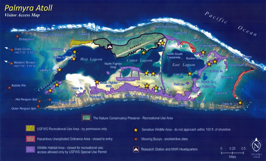 Large scale Visitor Access map of Palmyra Atoll
