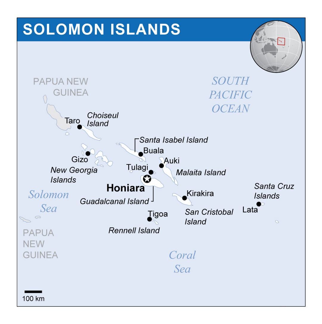 Detailed political map of Solomon Islands with island names