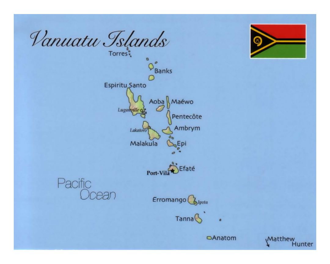 Detailed map of Vanuatu with flag