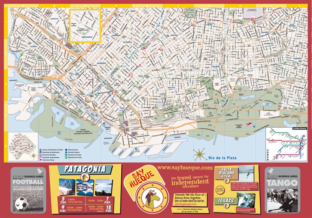 Large tourist map of central part of Buenos Aires city