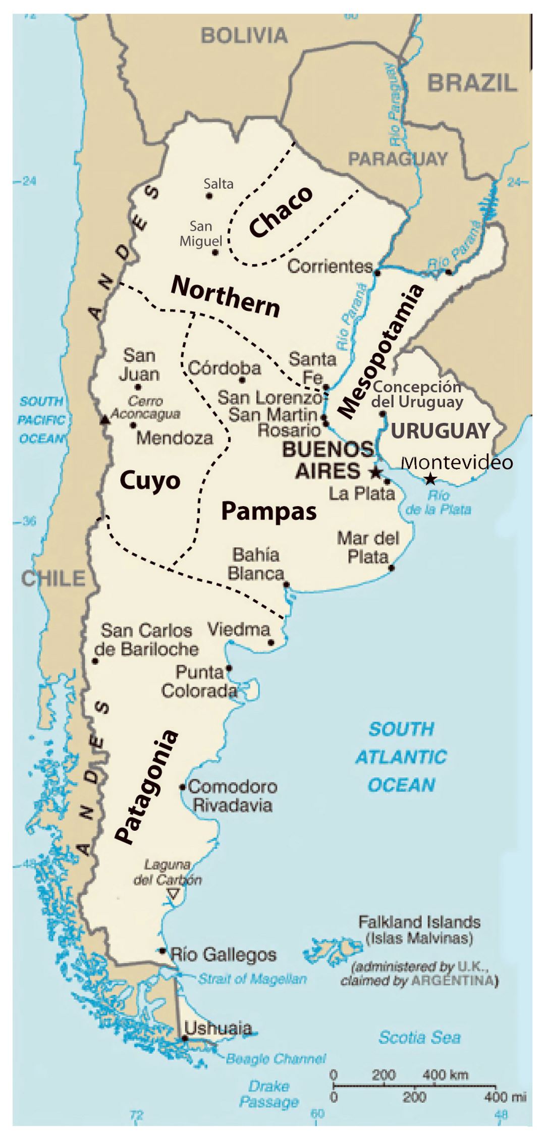 Detailed regions map of Argentina