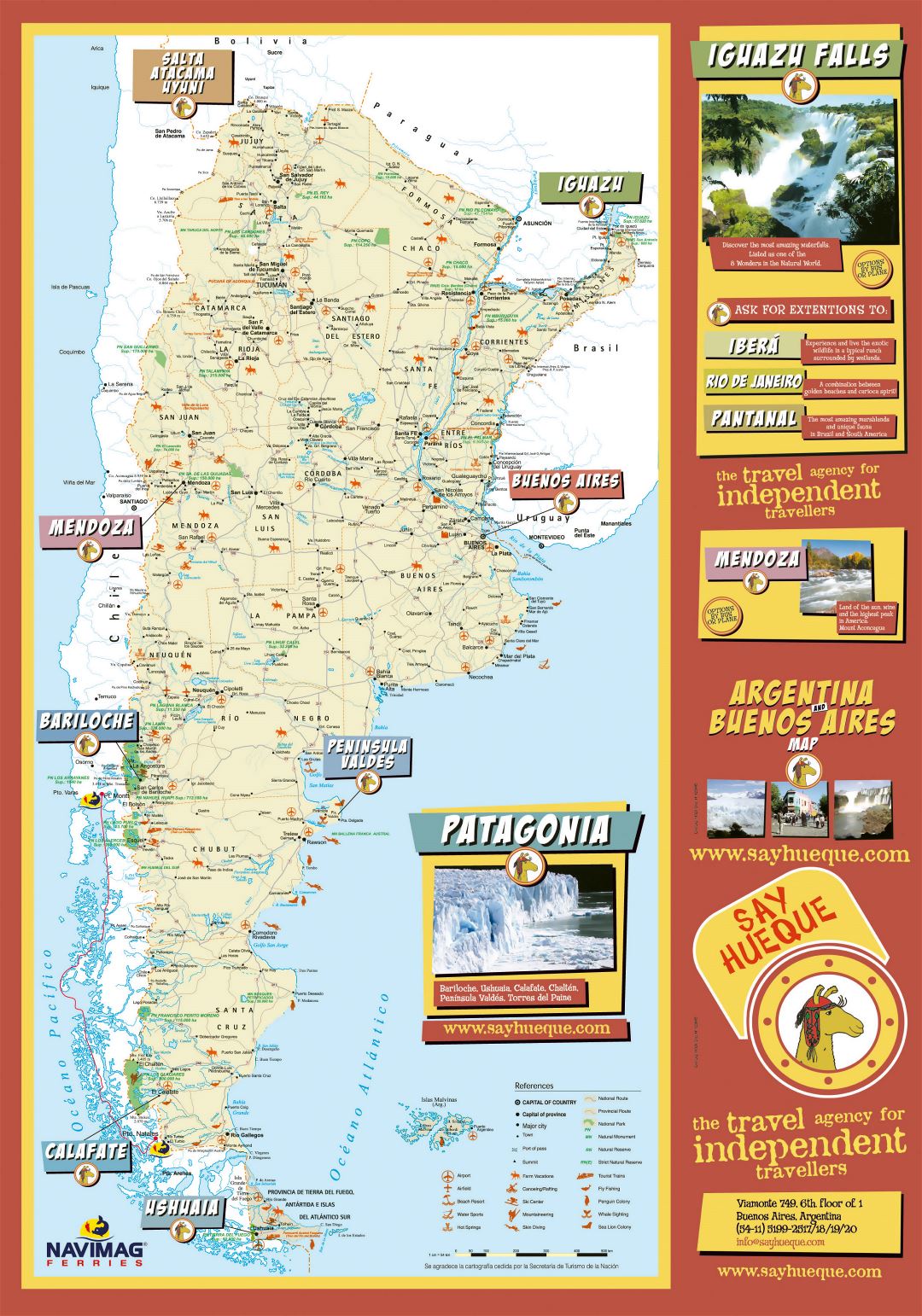 Large detailed tourist map of Argentina