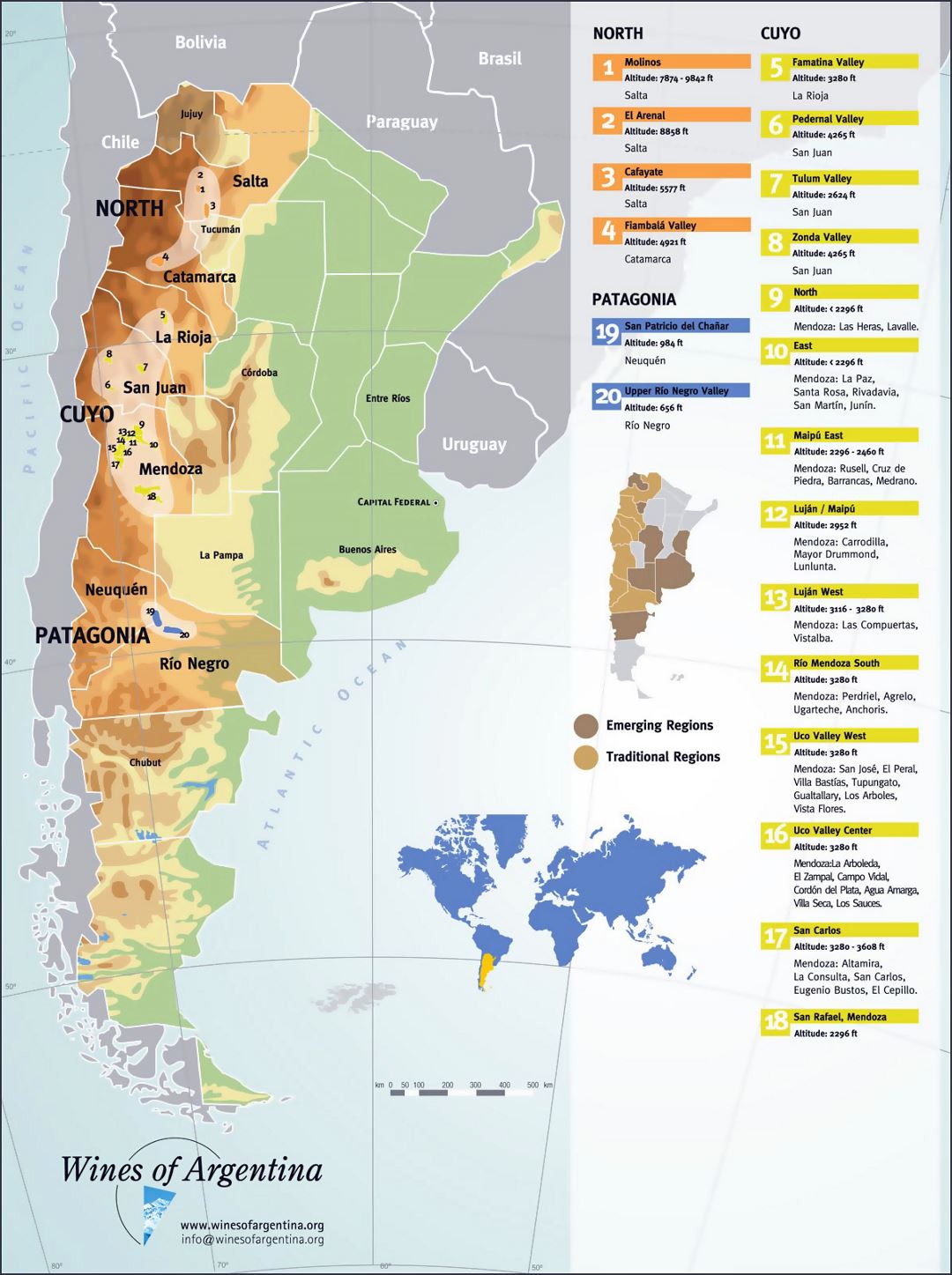 Large detailed wine regions map of Argentina