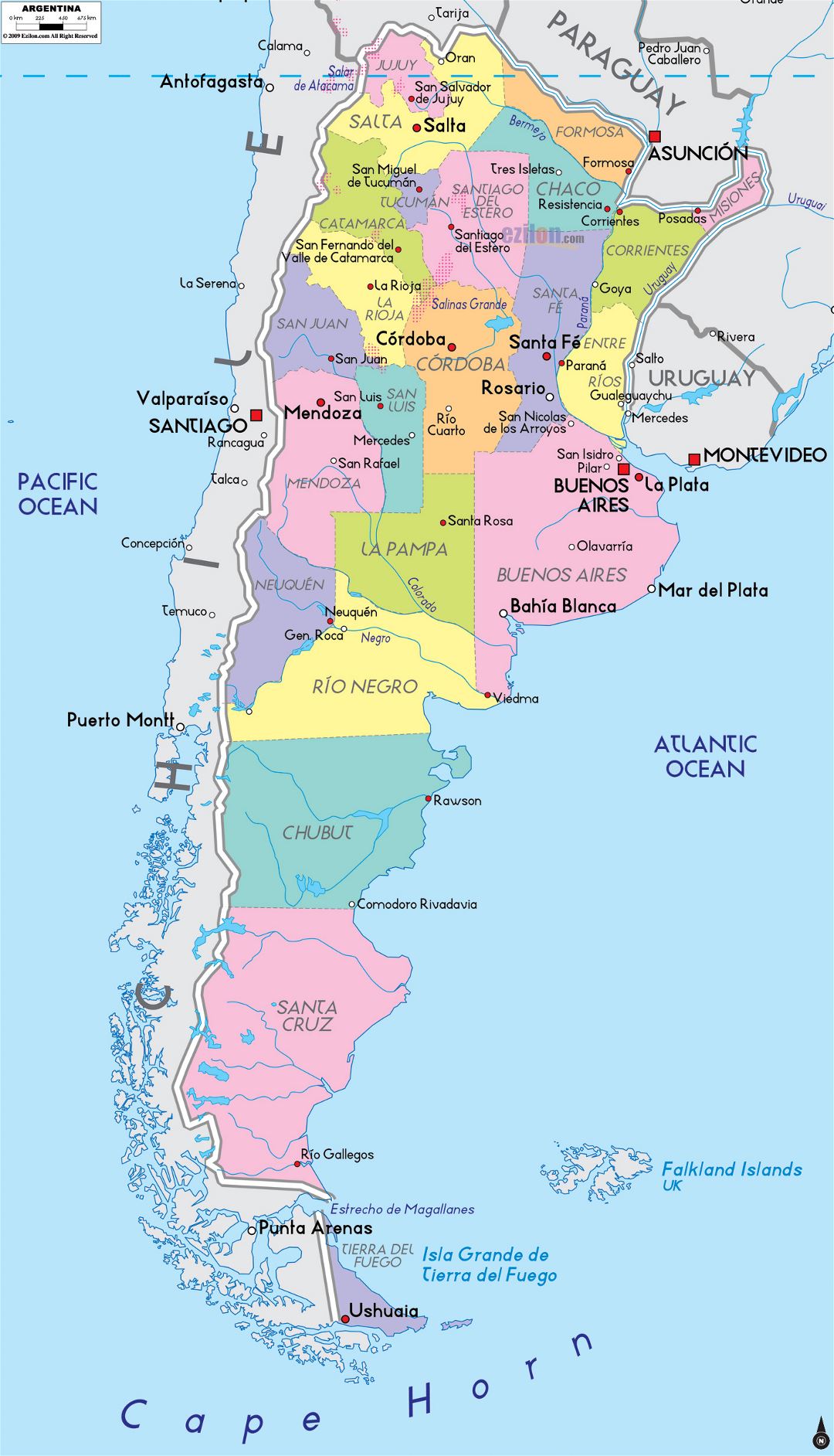 Large political and administrative map of Argentina with major cities