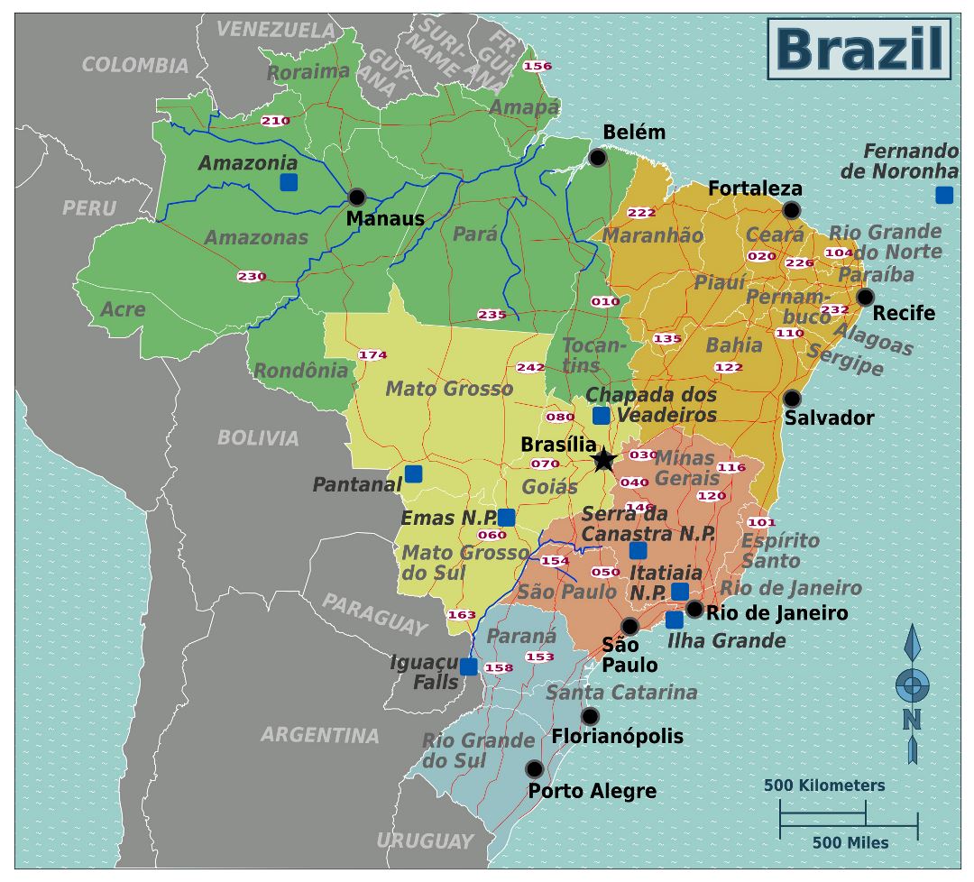 Large regions map of Brazil