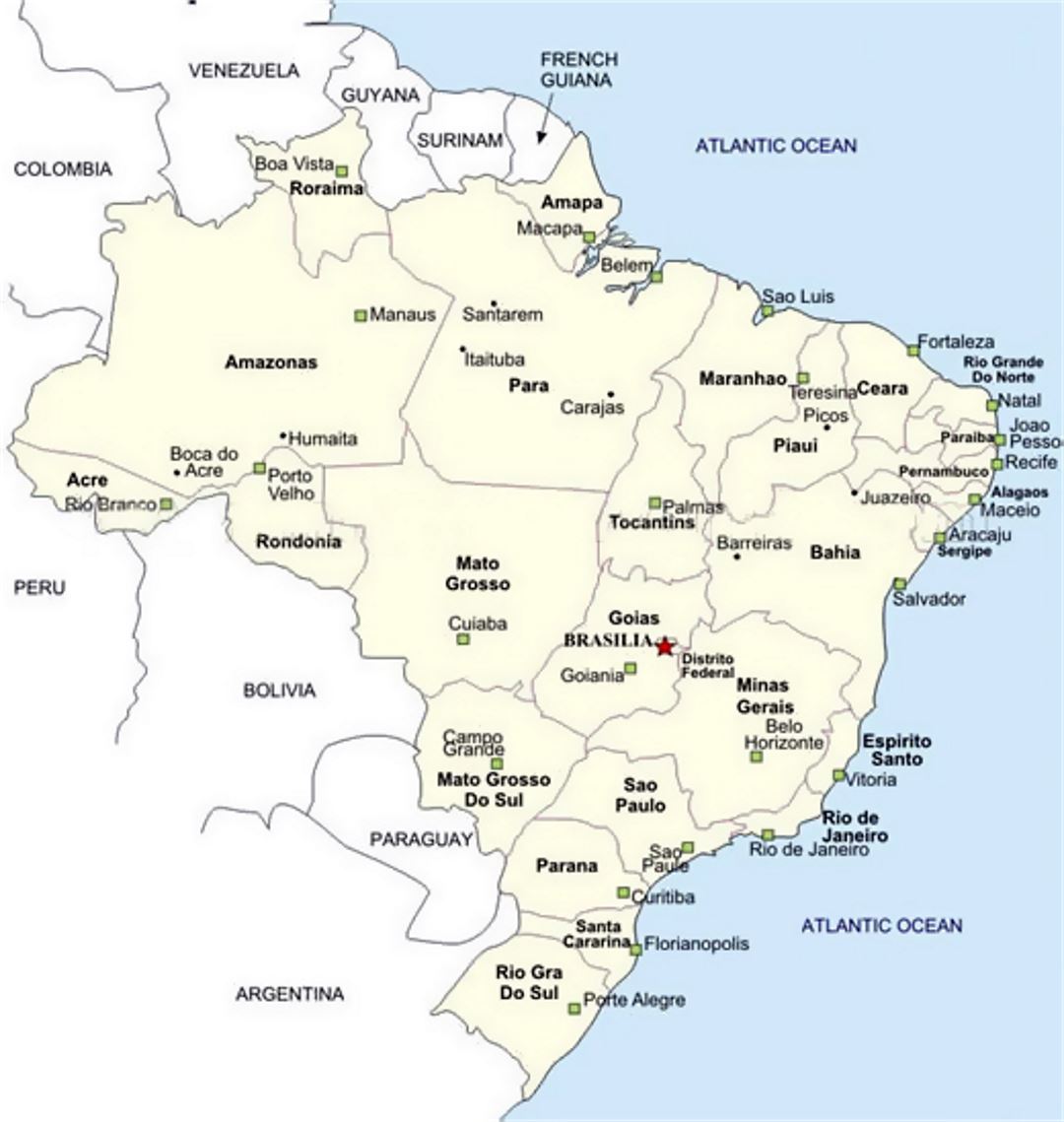 Map of Brazil with cities