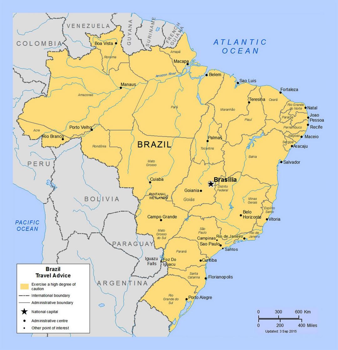 Political and administrative map of Brazil with major cities