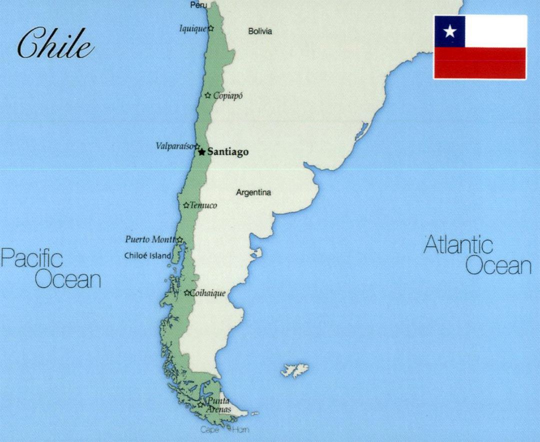 Large map of Chile with major cities