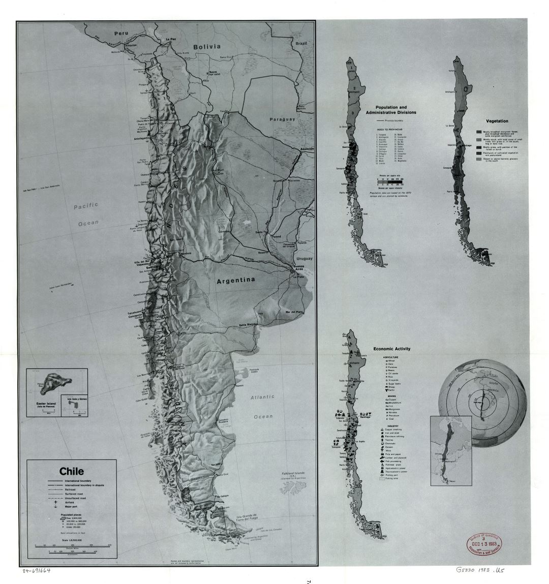 Large scale country profile map of Chile - 1983