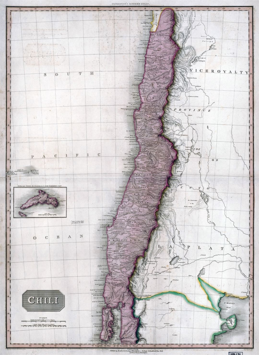Large scale vintage map of Chile with other marks - 1818