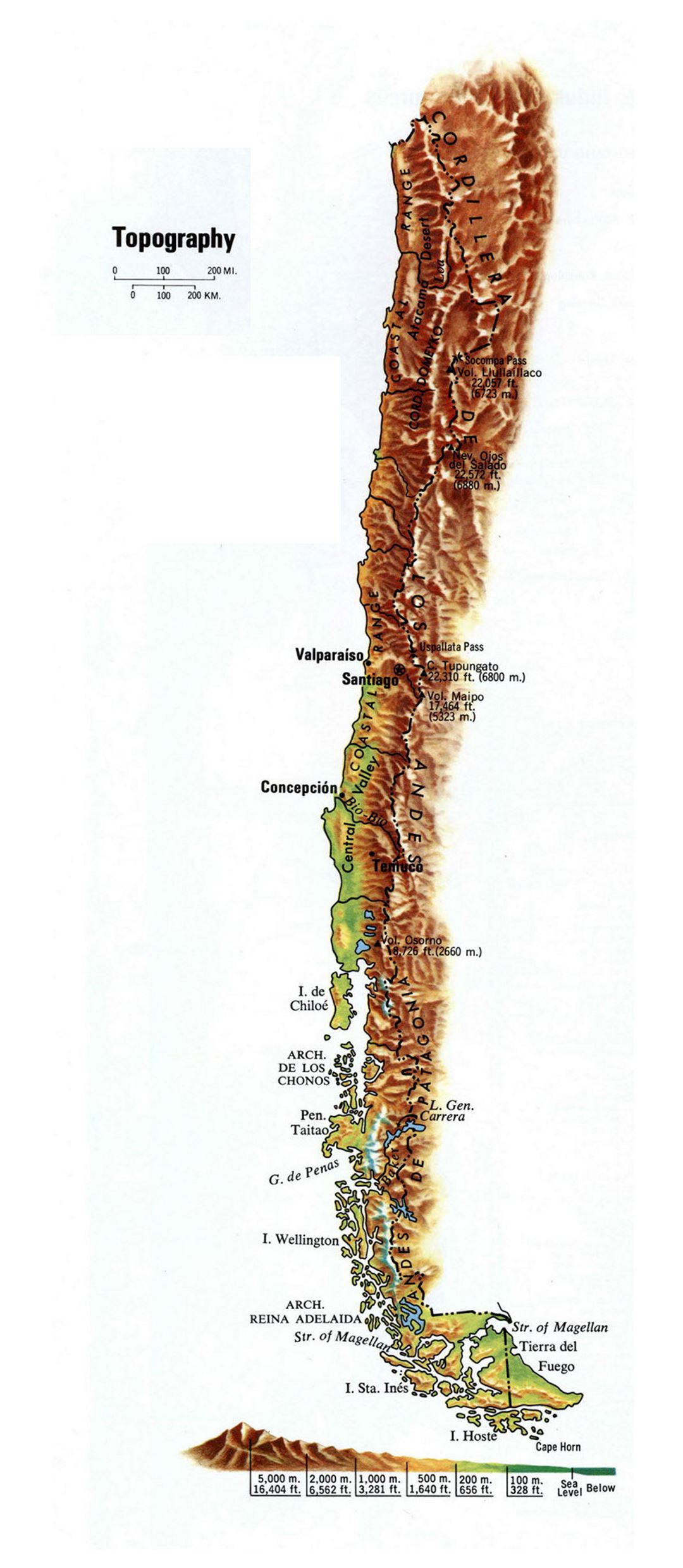 Large topography map of Chile