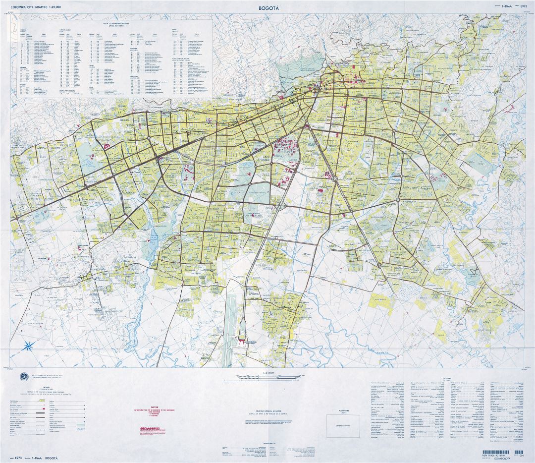 Large scale detailed road map of Bogota city with all buildings