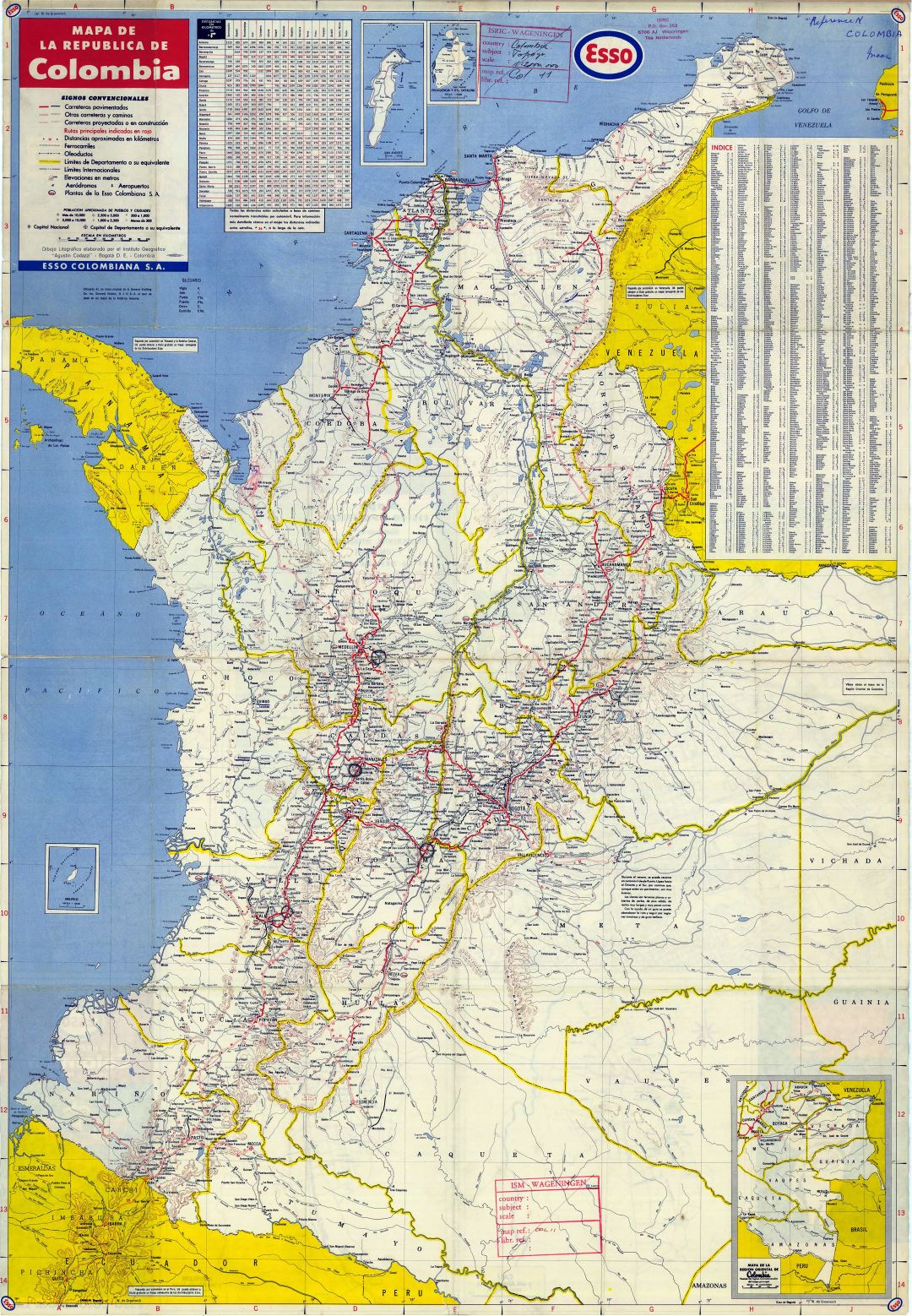 Large detailed road map of Colombia with all cities and airports
