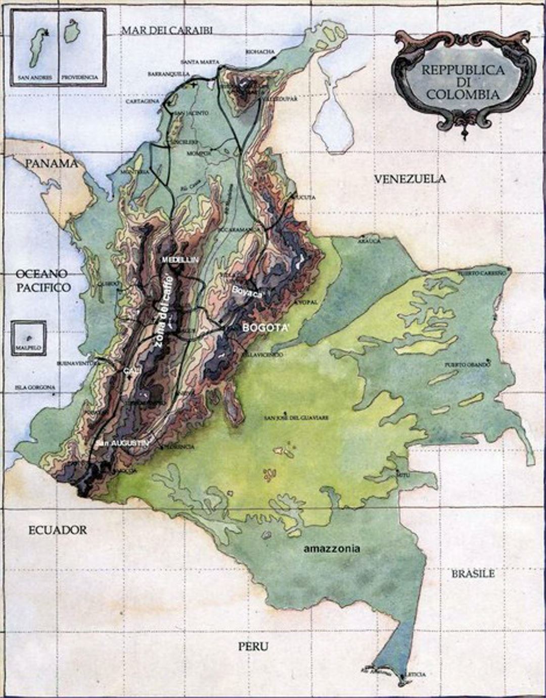 Terrain map of Colombia