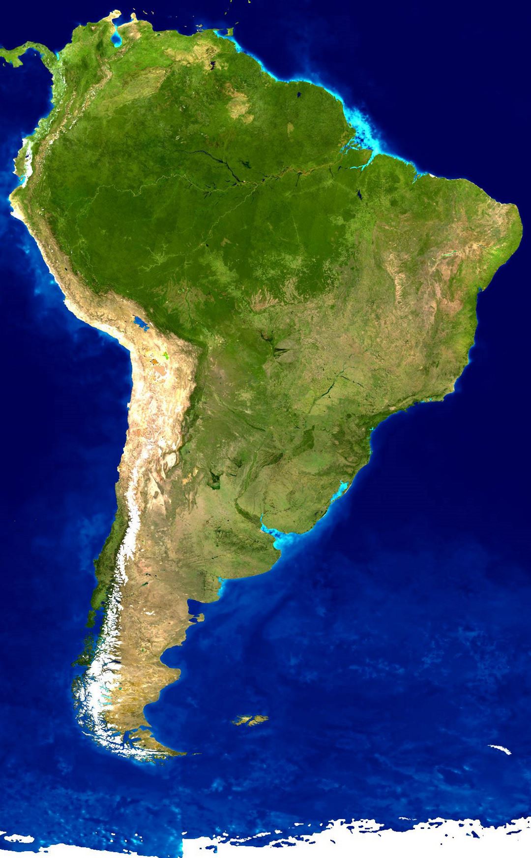 Detailed satellite map of South America