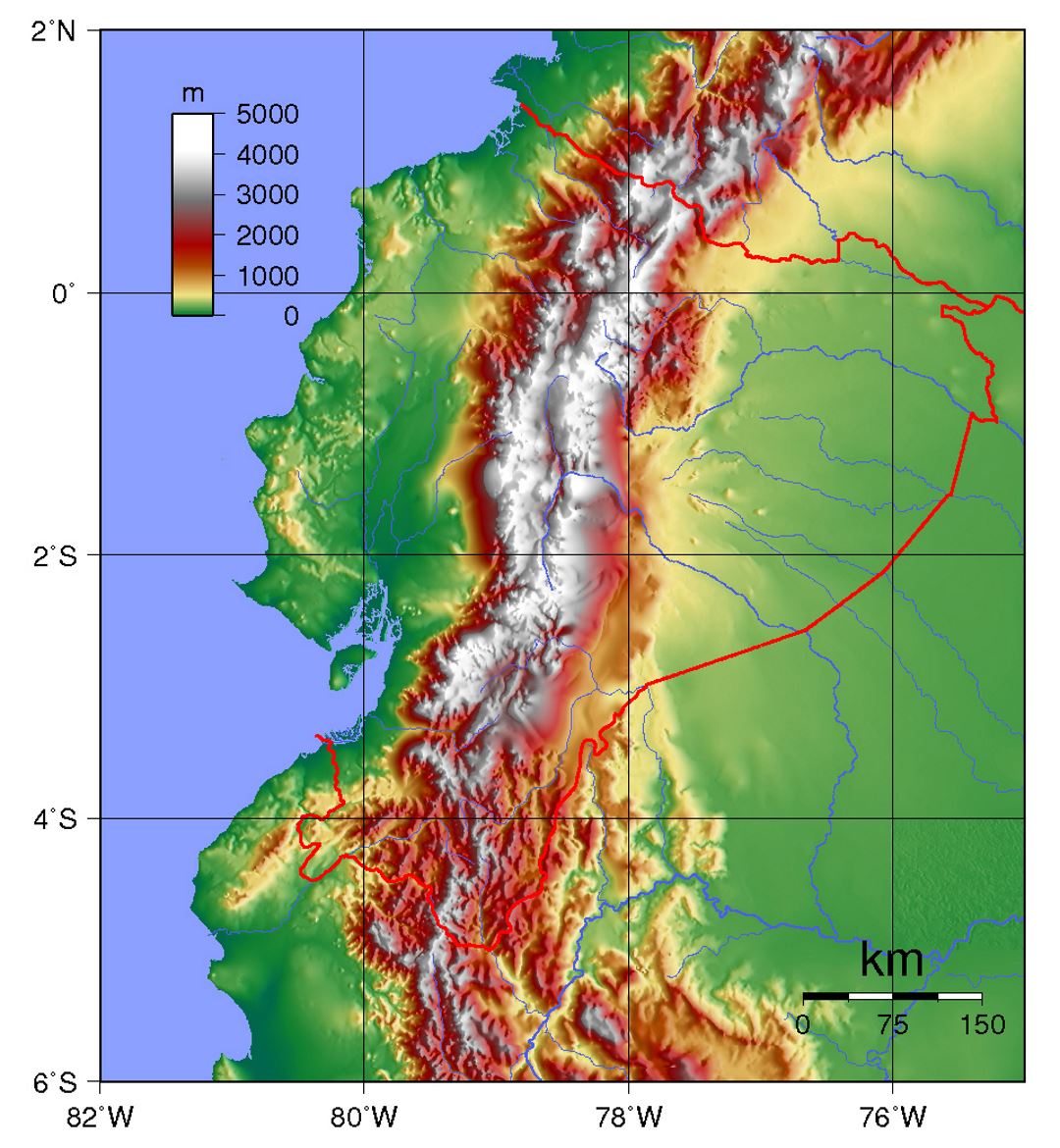 Large physical map of Ecuador