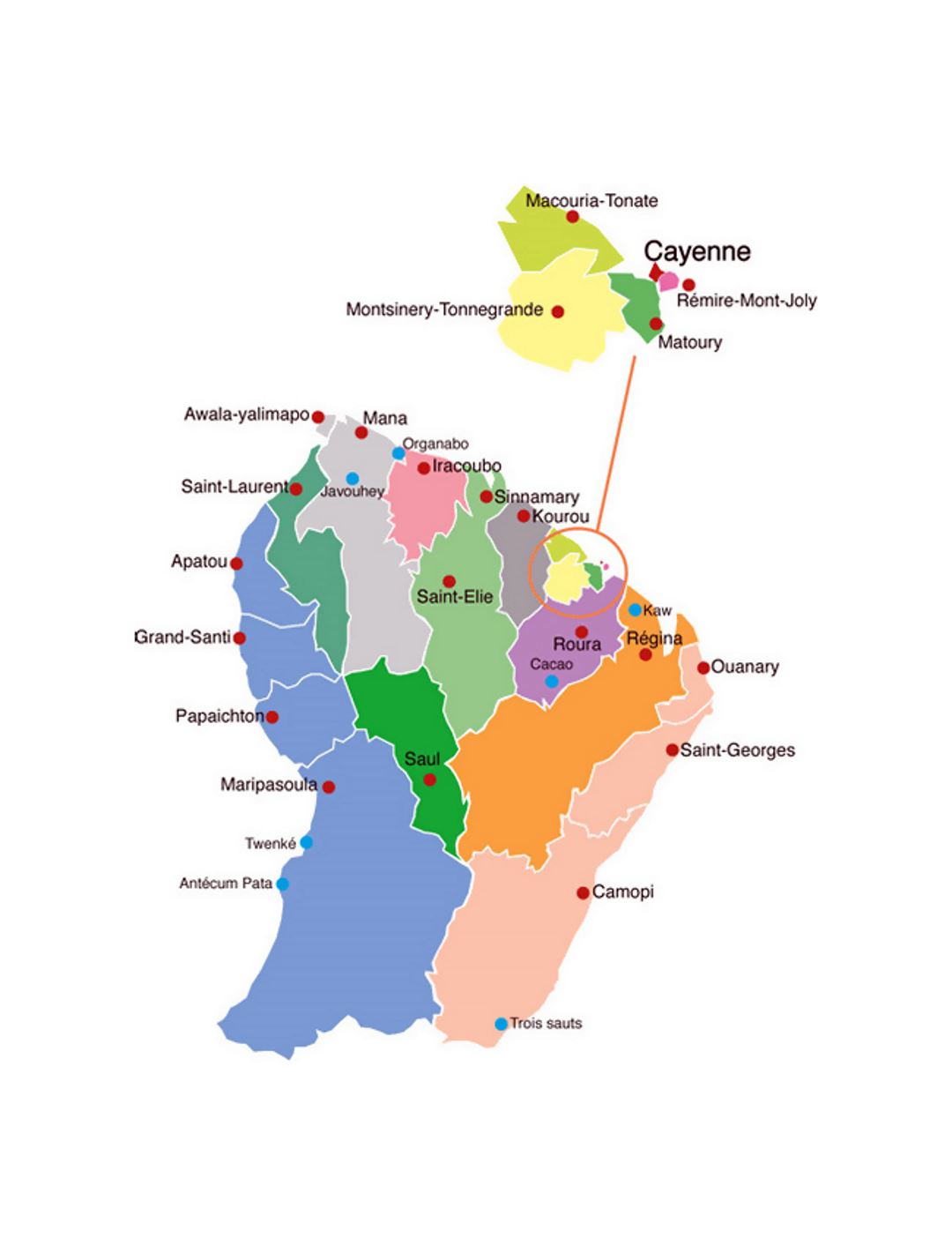 Administrative divisions map of French Guiana