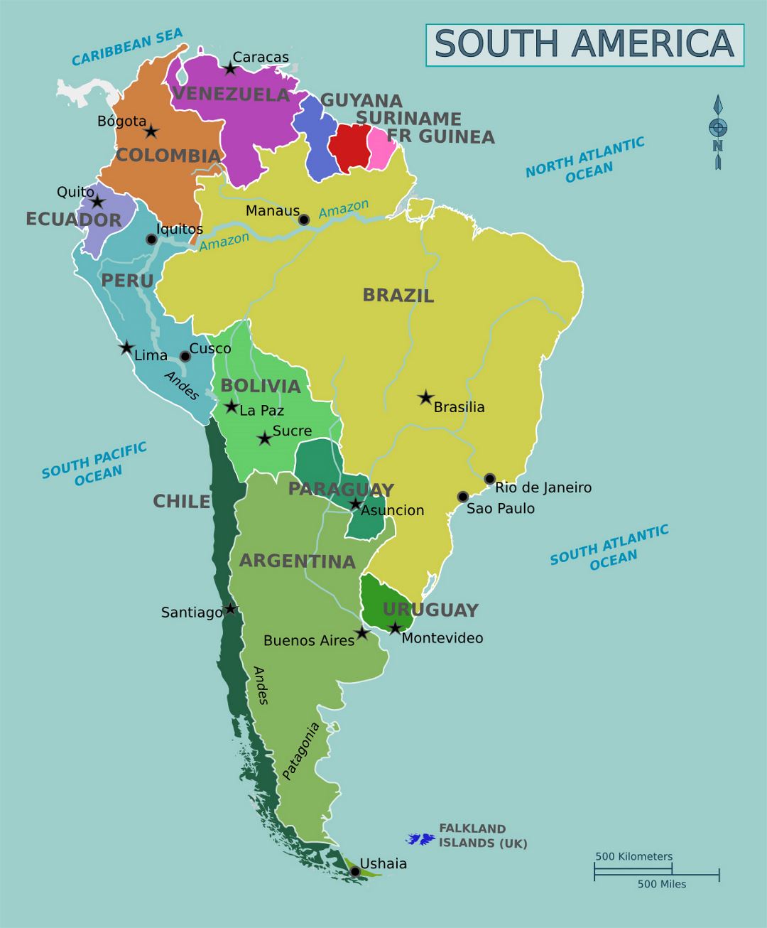 Large political map of South America