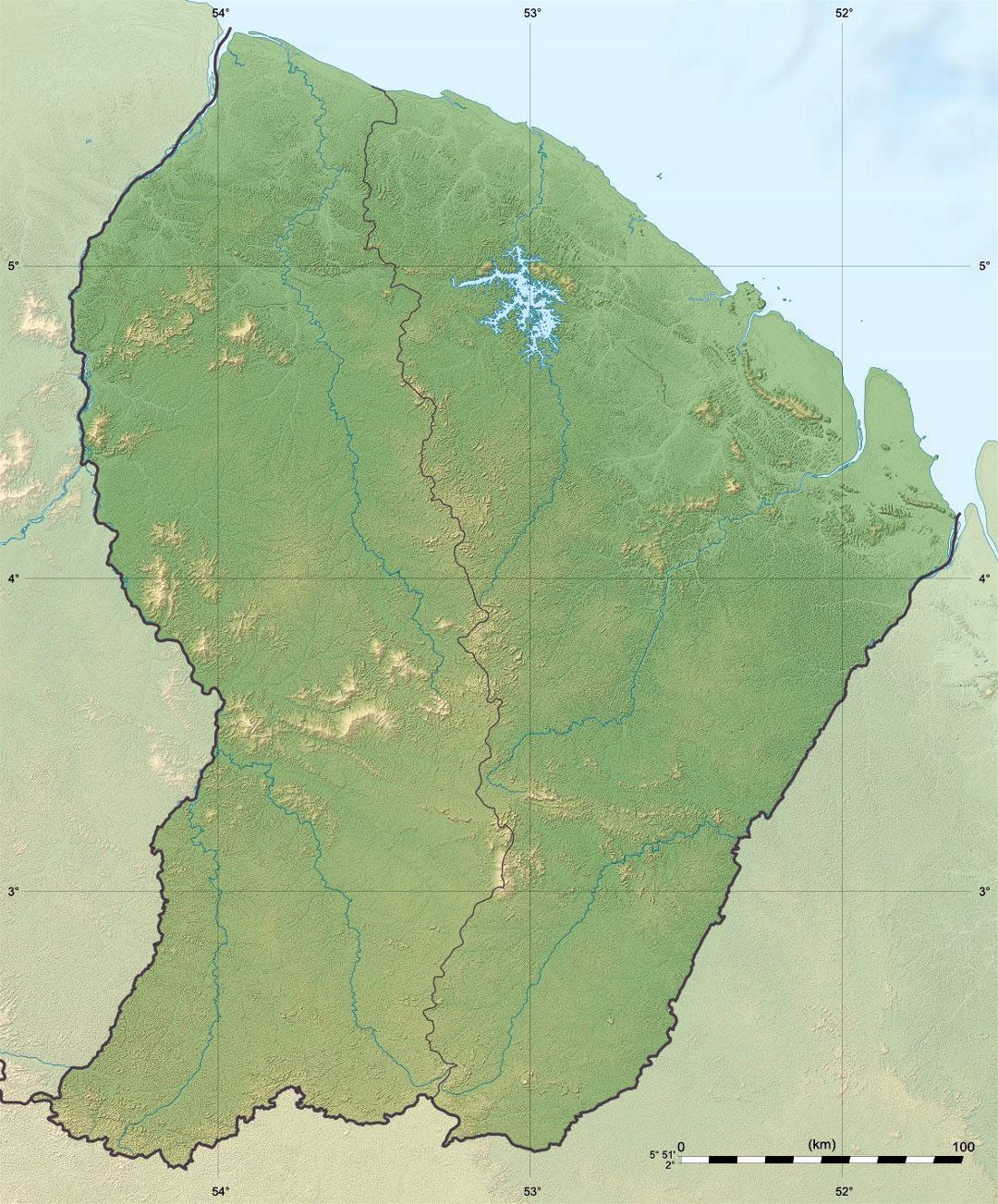Large relief map of French Guiana