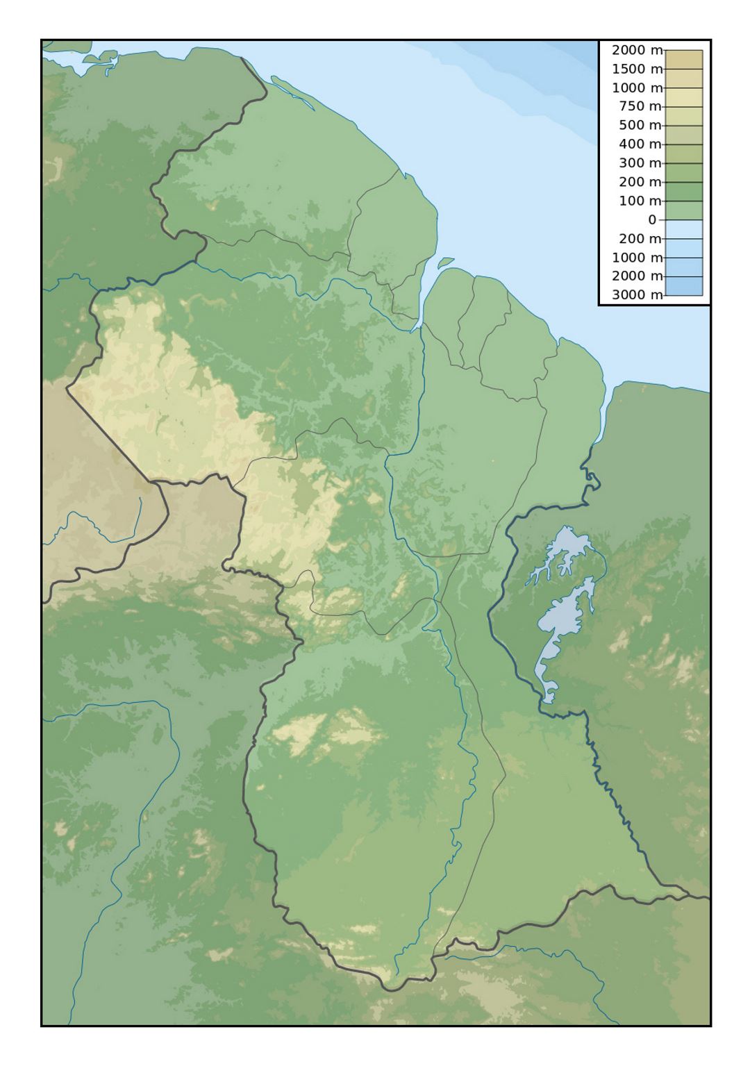 Detailed physical map of Guyana