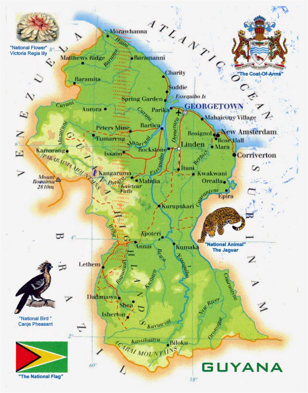 Large tourist map of Guyana