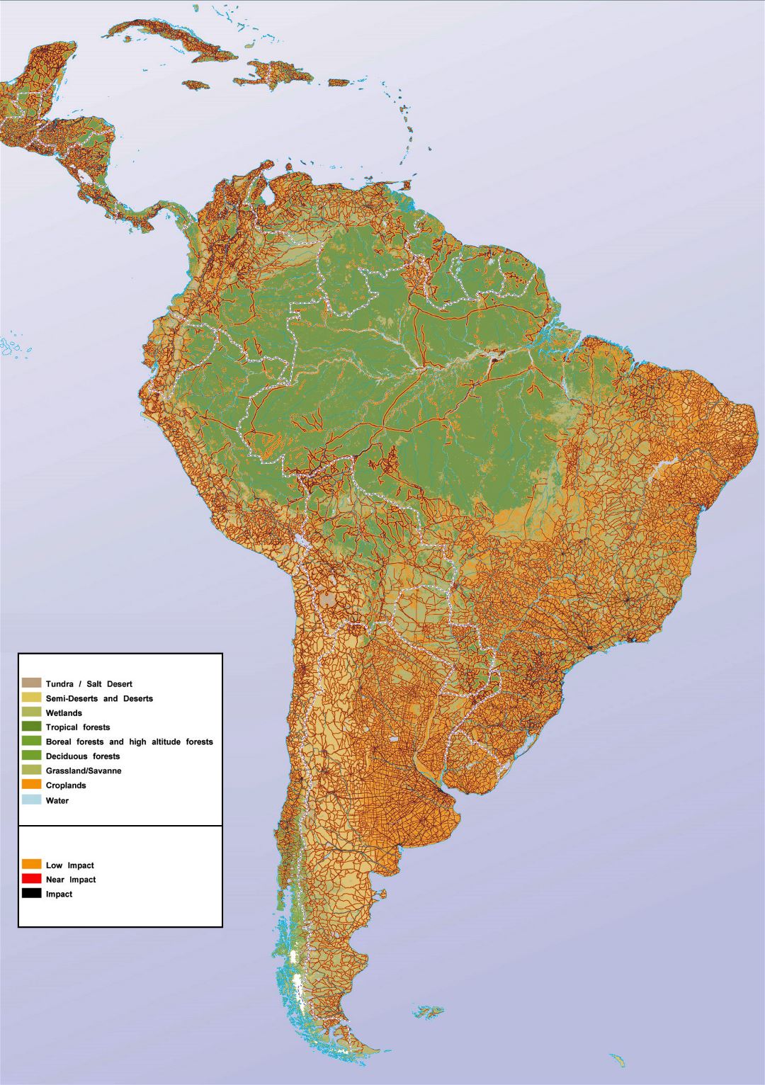 Large human impact map of South America