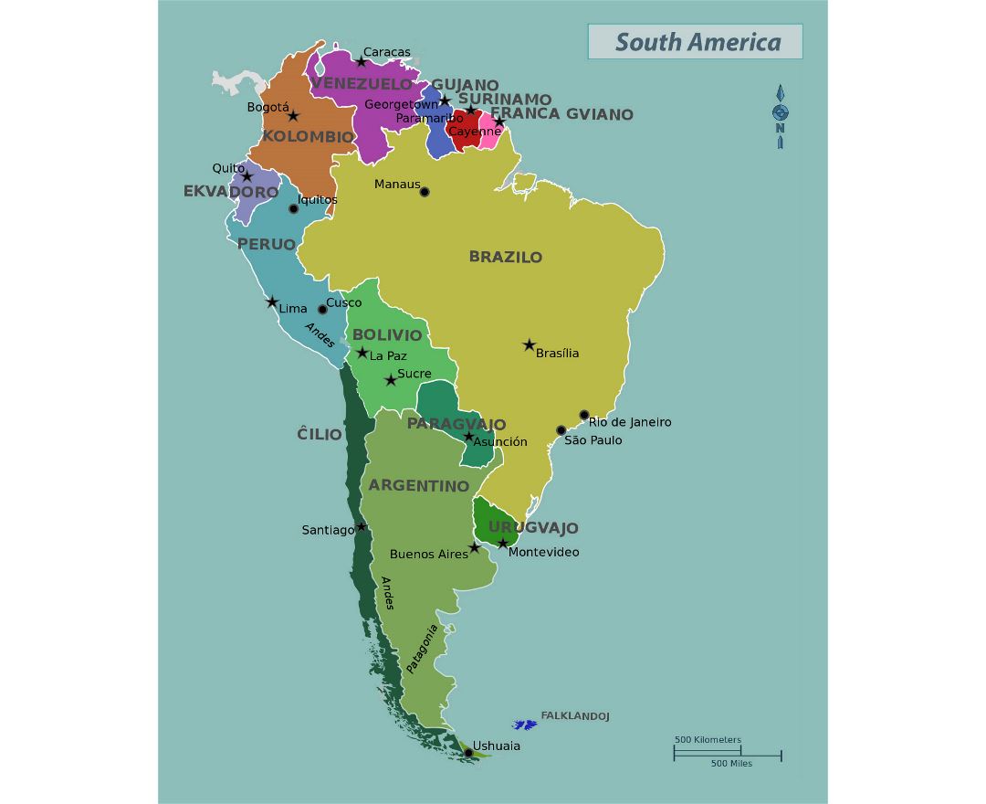 south america map labeled with capitals South America Map Of Countries And Capitals south america map labeled with capitals