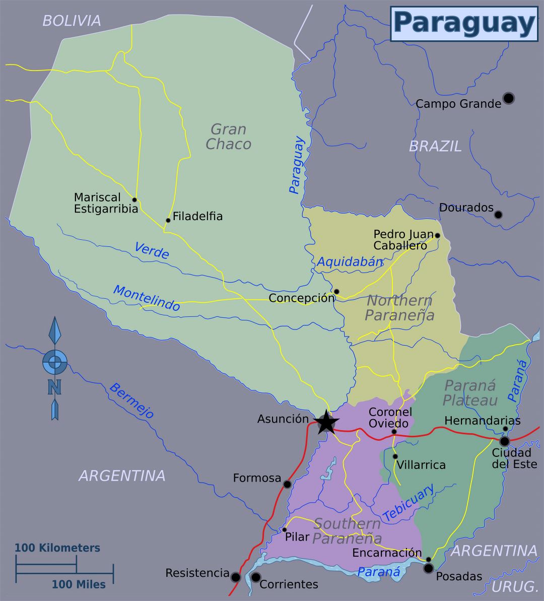 Large regions map of Paraguay